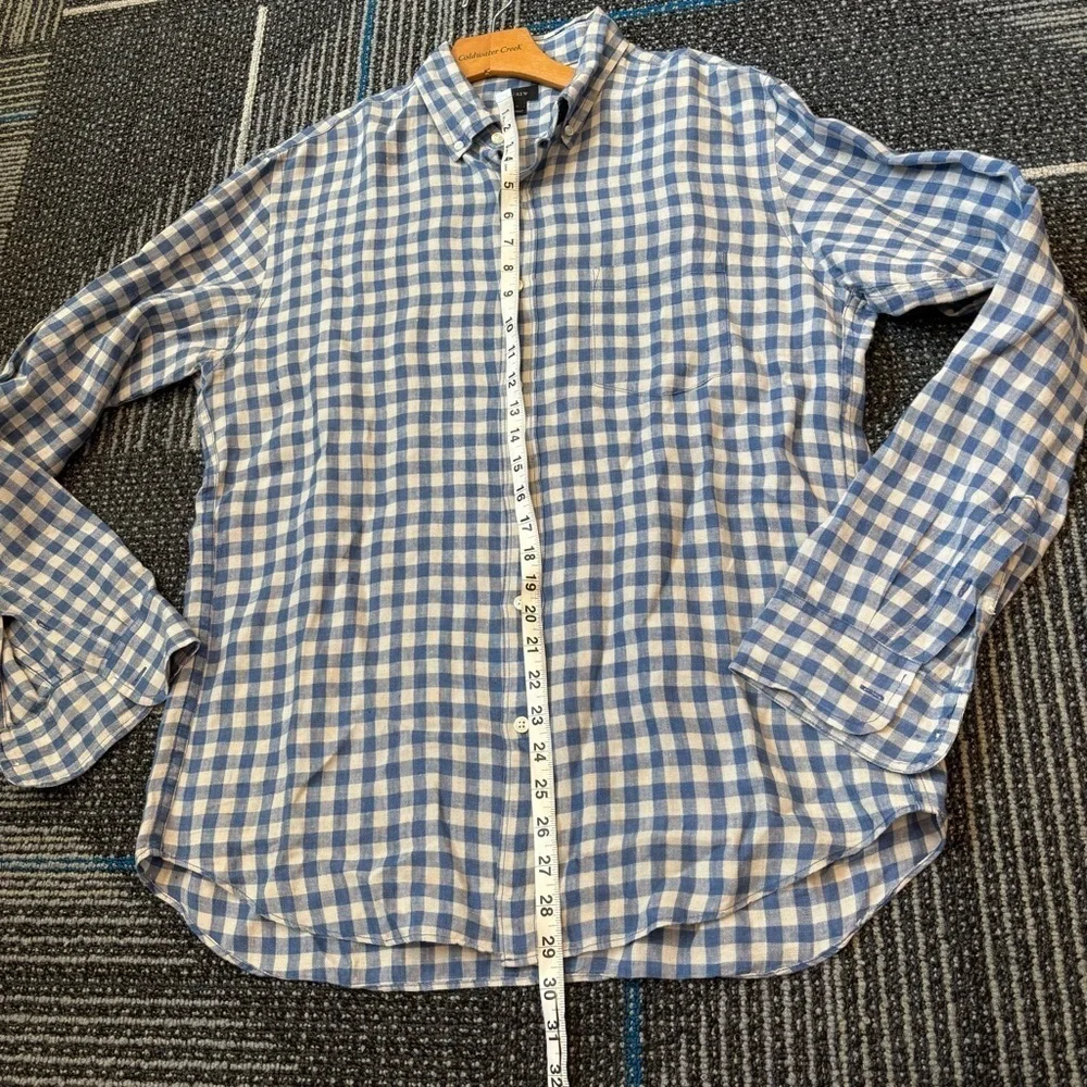 J. Crew Large Baird McNutt Linen Button Down Shirt Blue White check